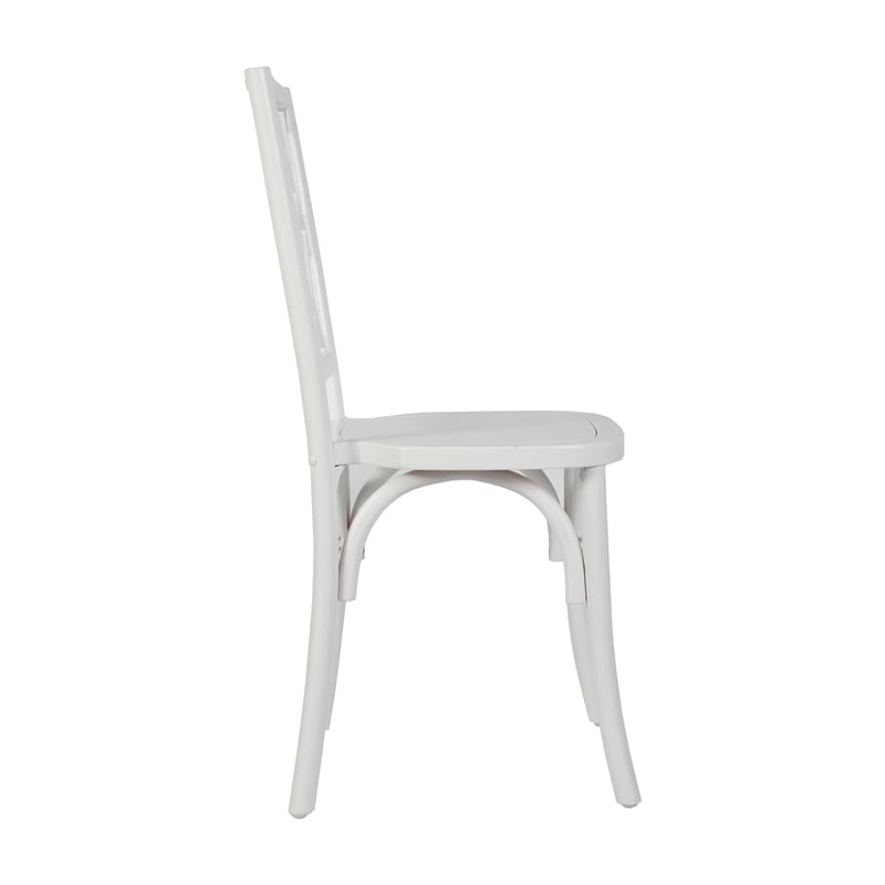 Commercial Solid Wood Stackable Dining Chair with Intricate Back Detail in White