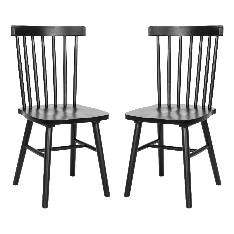 Windsor Style Commercial Solid Wood Spindle Back Dining Chairs in Black-Set of 2