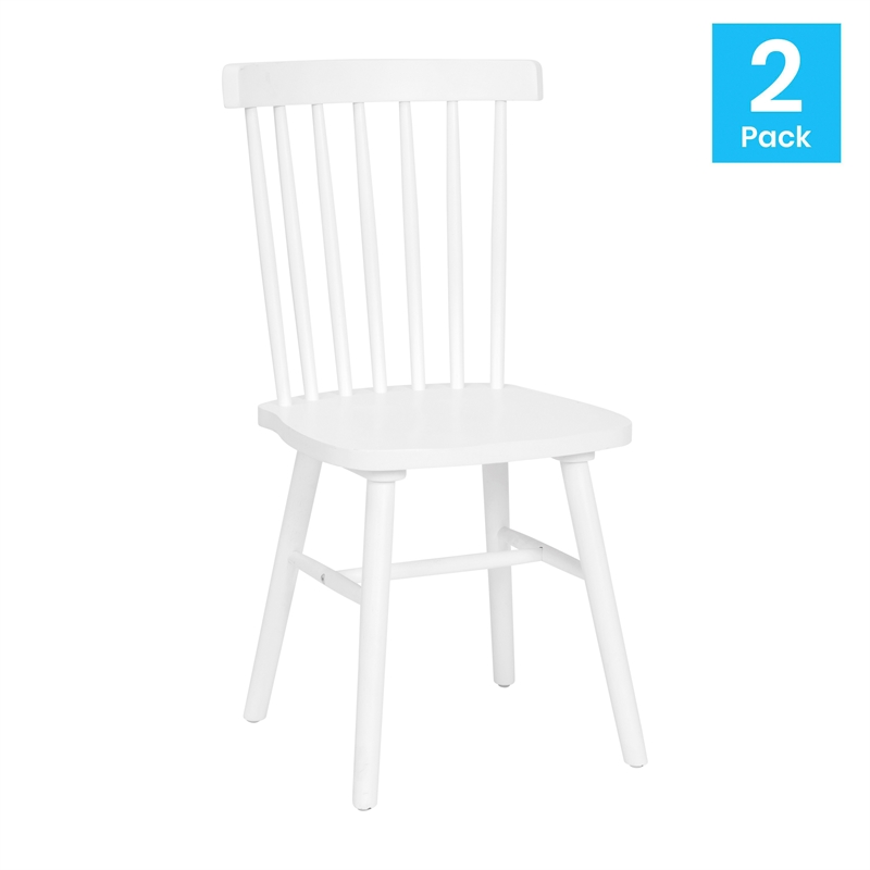 Windsor Style Commercial Solid Wood Spindle Back Dining Chairs in White-Set of 2