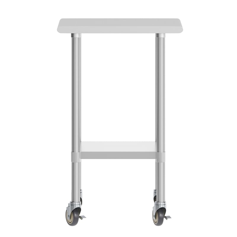 Commercial Stainless Steel 18 Gauge Work Table with Undershelf and Casters-24x18