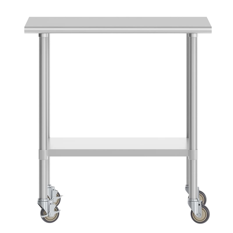Commercial Stainless Steel 18 Gauge Work Table with Undershelf and Casters-24x36