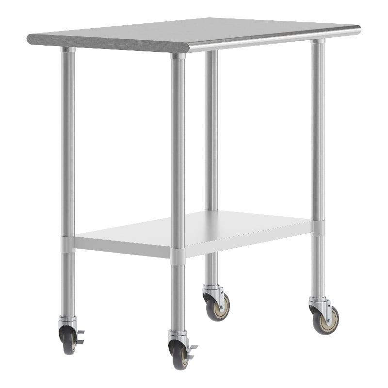 Commercial Stainless Steel 18 Gauge Work Table with Undershelf and Casters-24x36