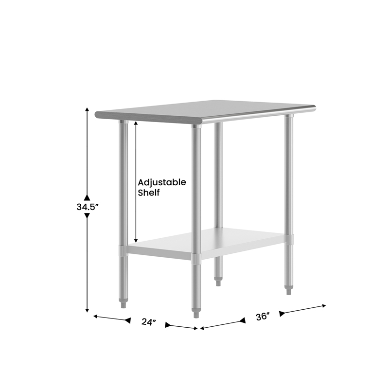 Commercial Stainless Steel 18 Gauge Work Table with Undershelf - 24x36