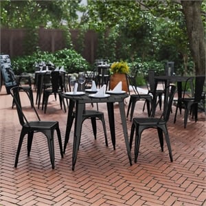 30&quot RD Commercial Poly Resin Restaurant Table with Steel Frame-Black/Black
