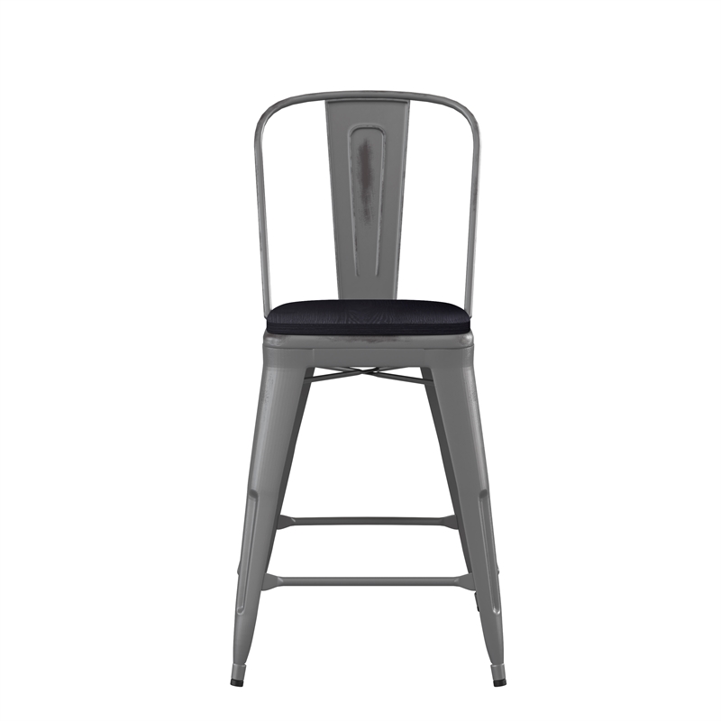 Indoor Counter Stool with Poly Resin Colorful Seat-Silver AQ Clear Coat/Black
