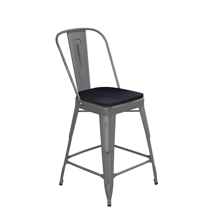 Indoor Counter Stool with Poly Resin Colorful Seat-Silver AQ Clear Coat/Black