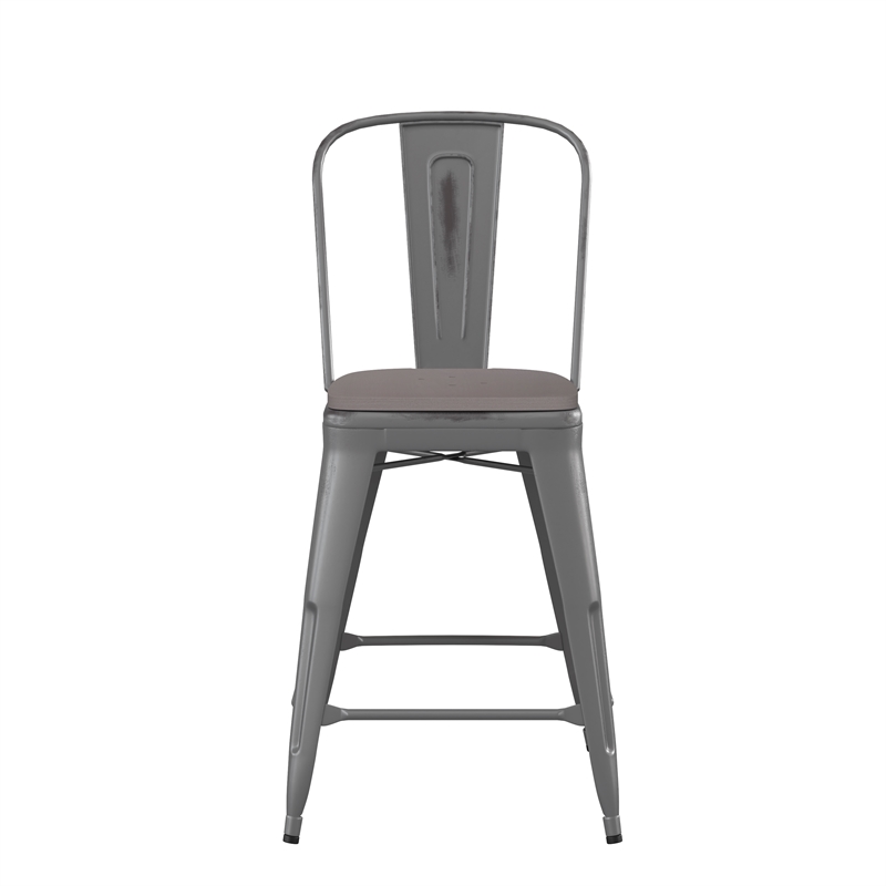 Indoor Counter Stool with Poly Resin Colorful Seat-Silver AQ Clear Coat/Gray
