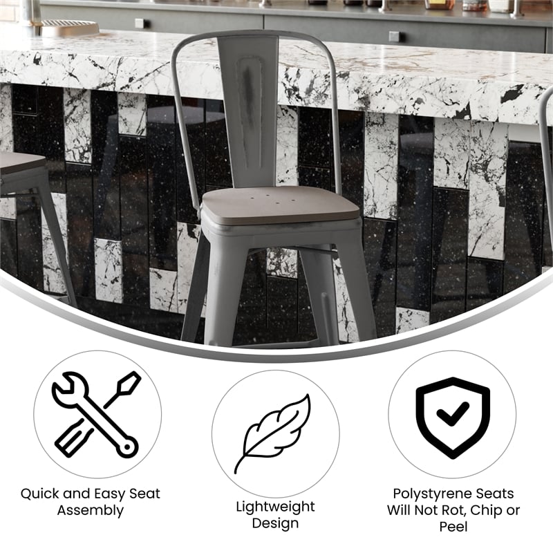 Indoor Counter Stool with Poly Resin Colorful Seat-Silver AQ Clear Coat/Gray