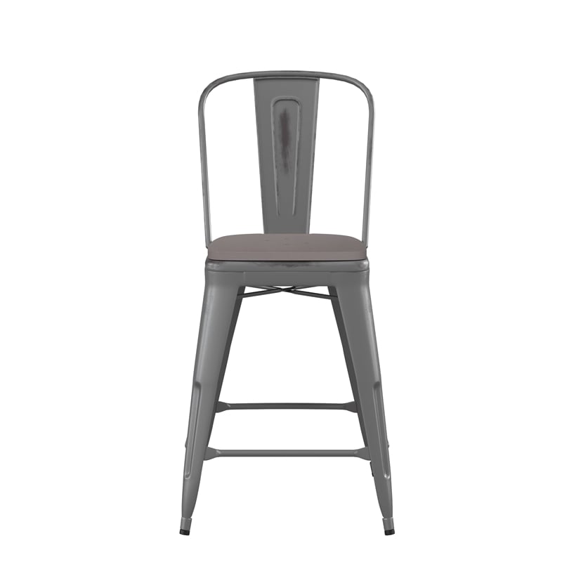 Indoor Counter Stool with Poly Resin Colorful Seat-Silver AQ Clear Coat/Gray