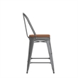Indoor Counter Stool with Poly Resin Colorful Seat-Silver AQ Clear Coat/Teak