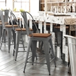 Indoor Counter Stool with Poly Resin Colorful Seat-Silver AQ Clear Coat/Teak