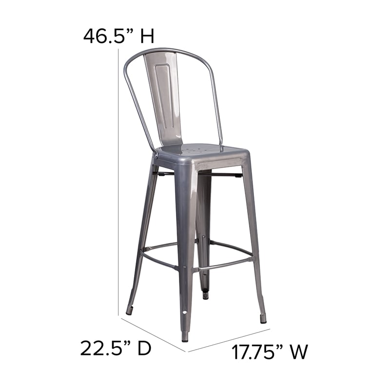 Indoor Bar Stool with Poly Resin Colorful Seat-Silver Antique Clear Coat/Black