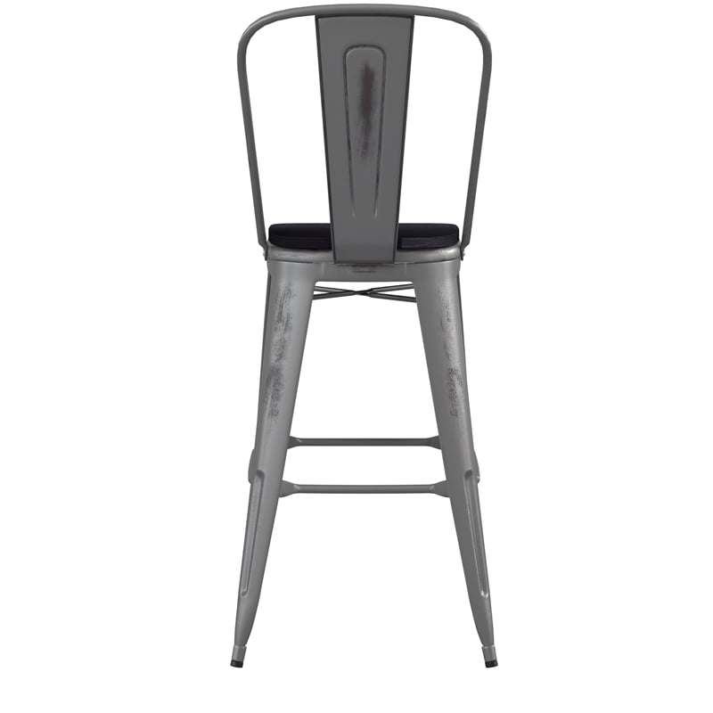 Indoor Bar Stool with Poly Resin Colorful Seat-Silver Antique Clear Coat/Black