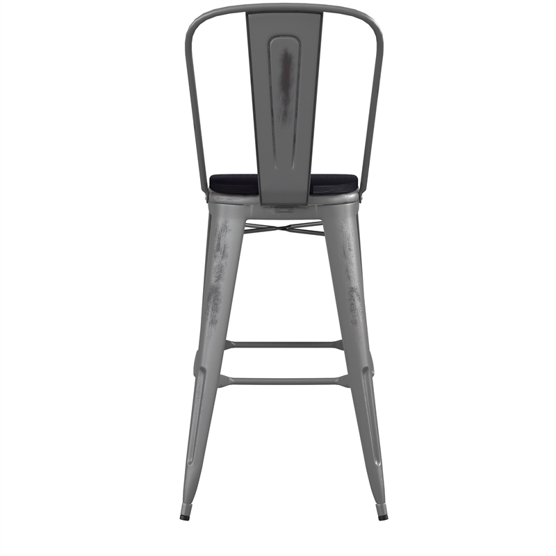 Indoor Bar Stool with Poly Resin Colorful Seat-Silver Antique Clear Coat/Black