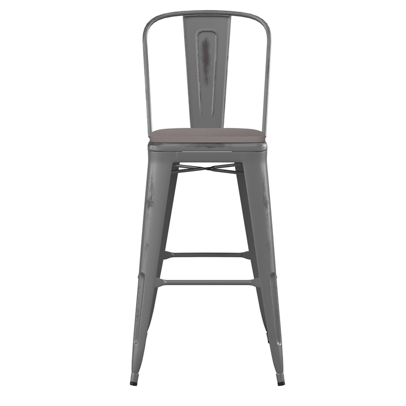 Indoor Bar Stool with Poly Resin Colorful Seat-Silver Antique Clear Coat/Gray