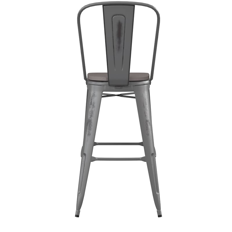 Indoor Bar Stool with Poly Resin Colorful Seat-Silver Antique Clear Coat/Gray