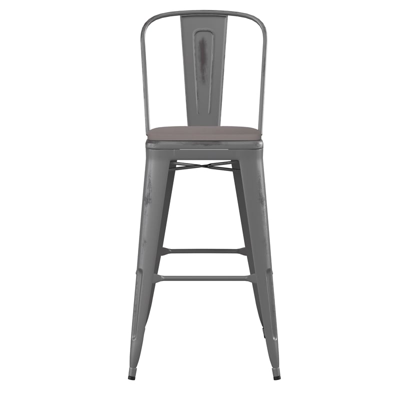 Indoor Bar Stool with Poly Resin Colorful Seat-Silver Antique Clear Coat/Gray
