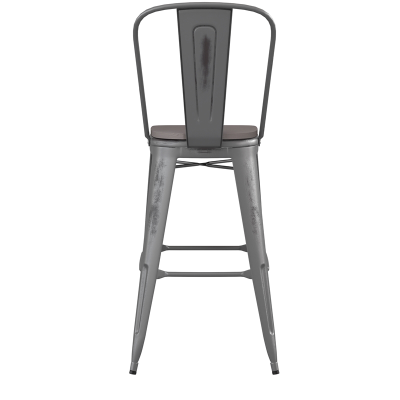Indoor Bar Stool with Poly Resin Colorful Seat-Silver Antique Clear Coat/Gray