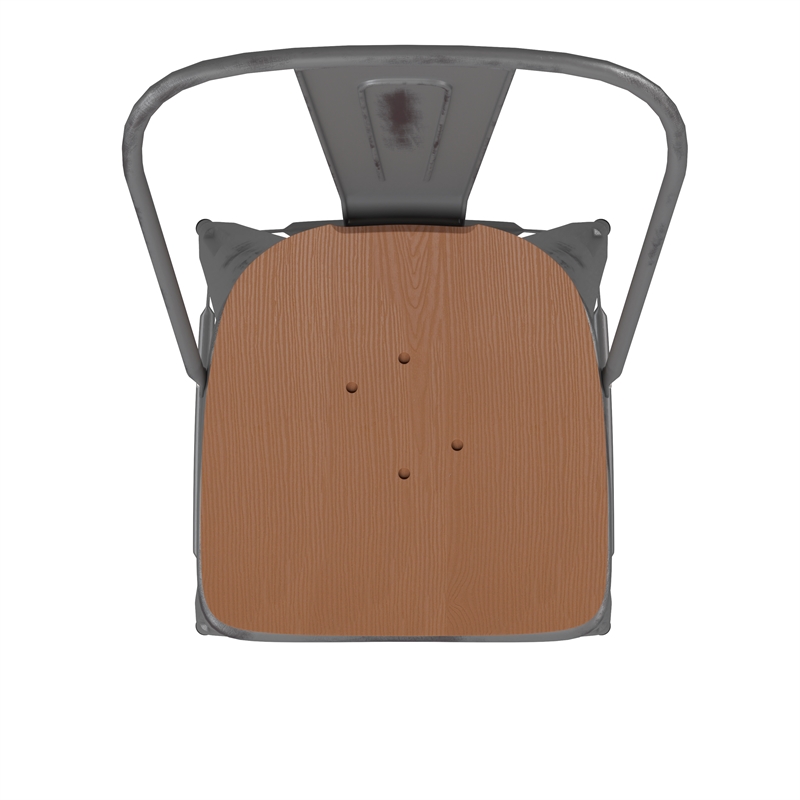 Indoor Bar Stool with Poly Resin Colorful Seat-Silver Antique Clear Coat/Teak