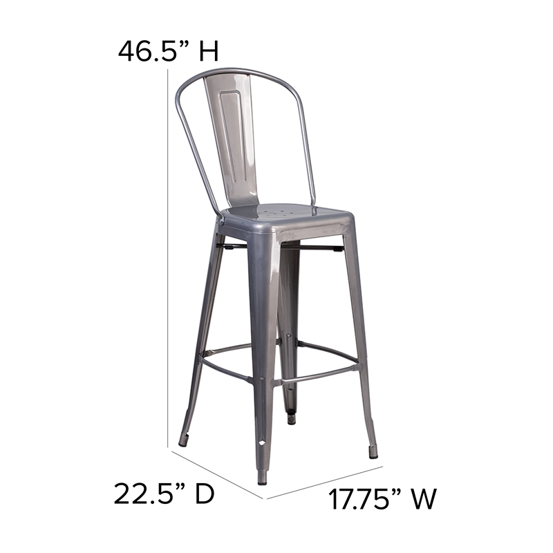 Indoor Bar Stool with Poly Resin Colorful Seat-Silver Antique Clear Coat/Teak