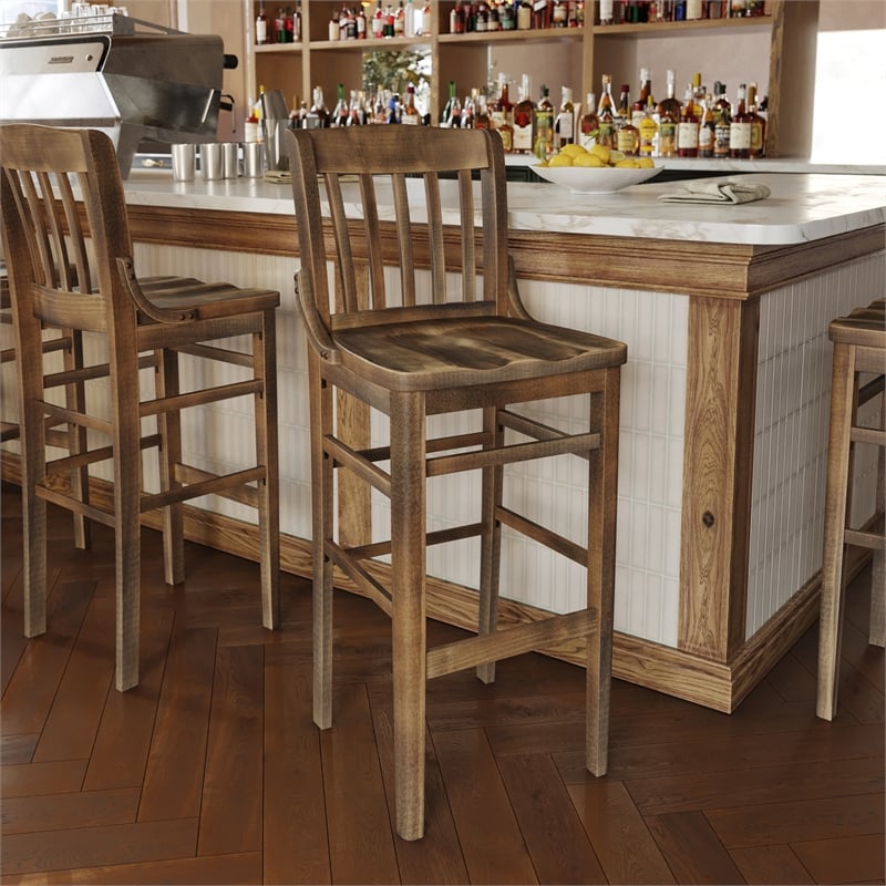 School House Back Antique Copper Wood Restaurant Barstool with Footrest