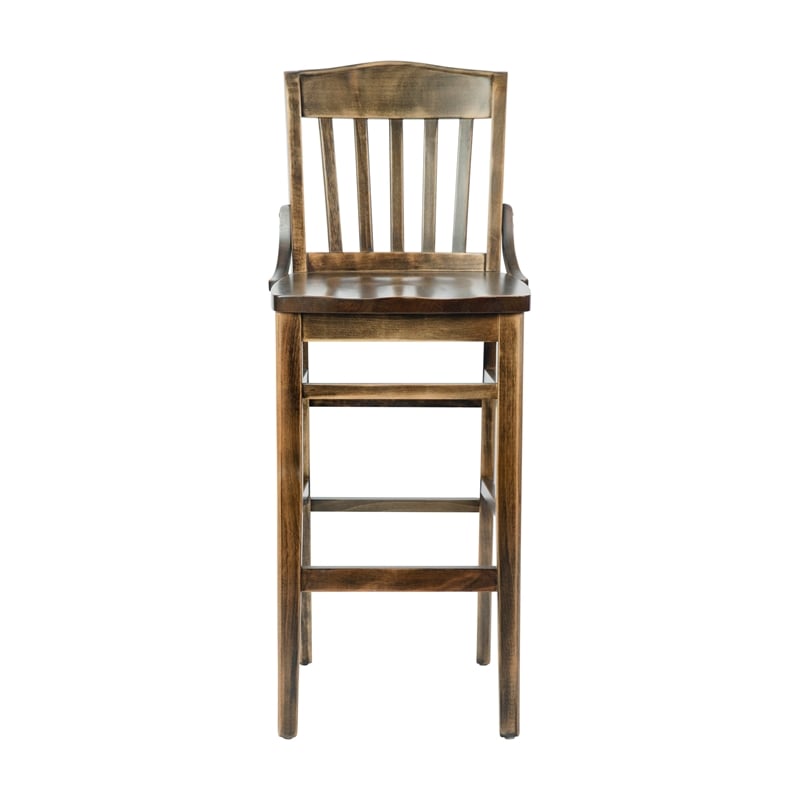 School House Back Antique Copper Wood Restaurant Barstool with Footrest