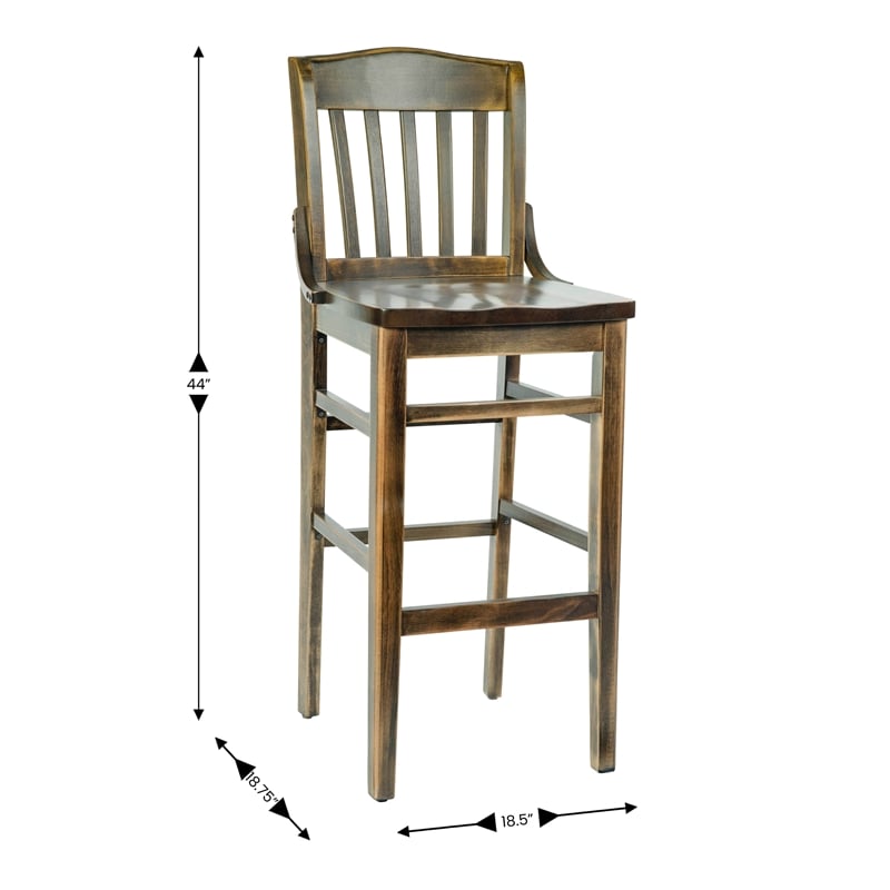 School House Back Antique Copper Wood Restaurant Barstool with Footrest
