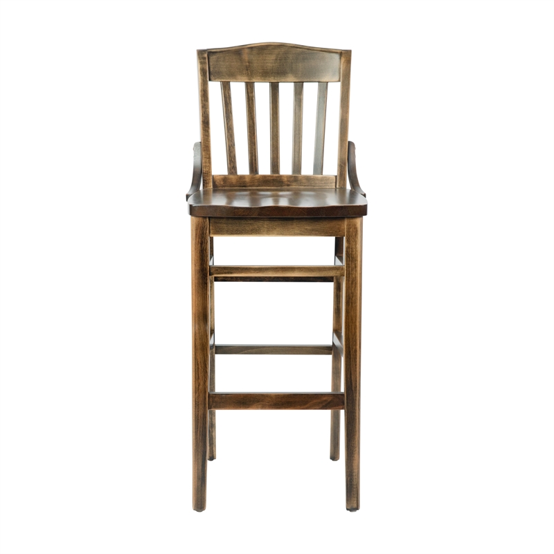 School House Back Antique Copper Wood Restaurant Barstool with Footrest