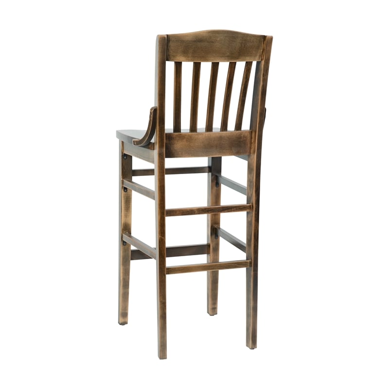 School House Back Antique Copper Wood Restaurant Barstool with Footrest