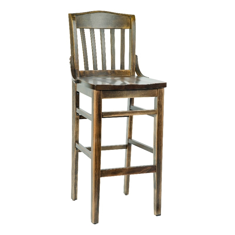 School House Back Antique Copper Wood Restaurant Barstool with Footrest