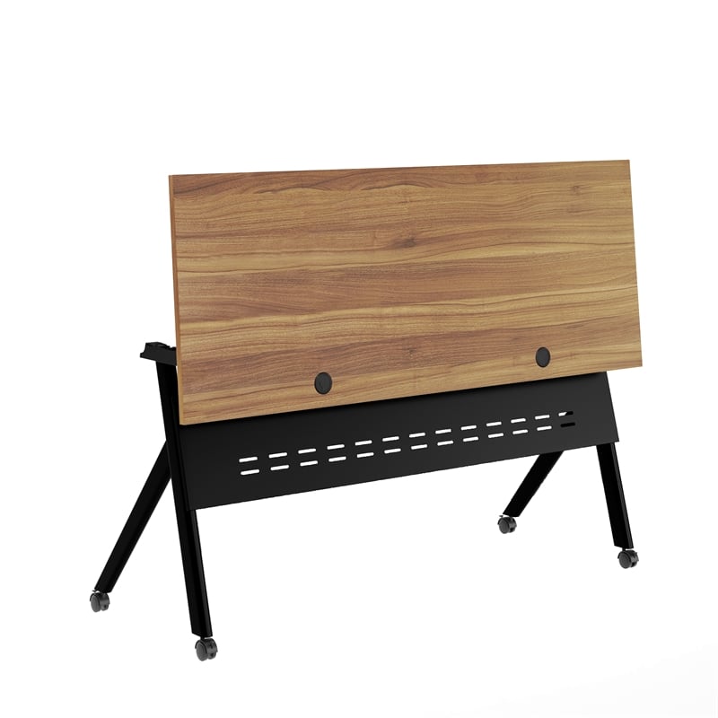 Commercial Nesting Flip Training Table with Steel Frame and Y-Legs in Walnut/Blk
