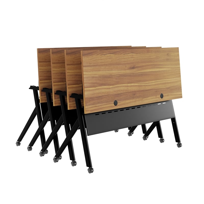 Commercial Nesting Flip Training Table with Steel Frame and Y-Legs in Walnut/Blk