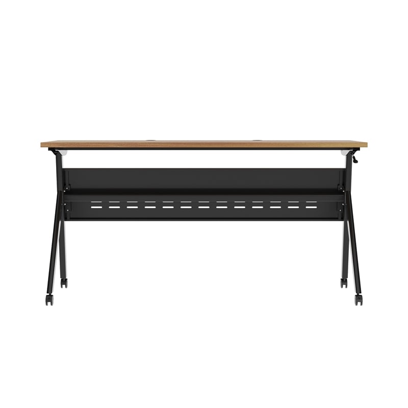 Commercial Nesting Flip Training Table with Steel Frame and Y-Legs in Walnut/Blk
