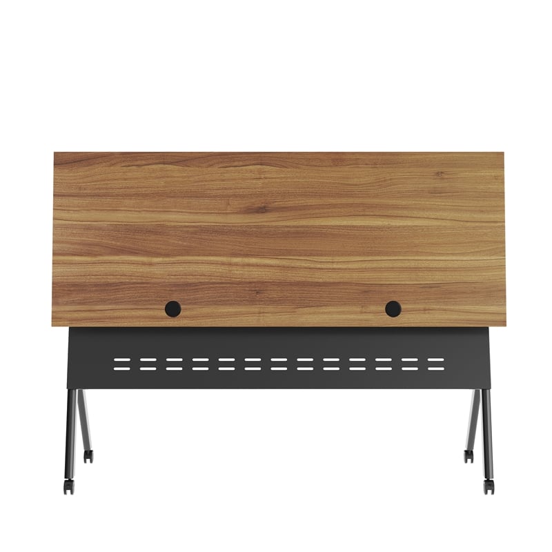 Commercial Nesting Flip Training Table with Steel Frame and Y-Legs in Walnut/Blk