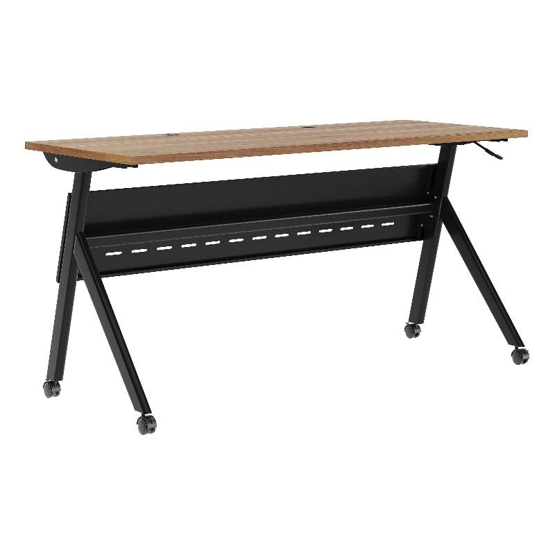 Commercial Nesting Flip Training Table with Steel Frame and Y-Legs in Walnut/Blk