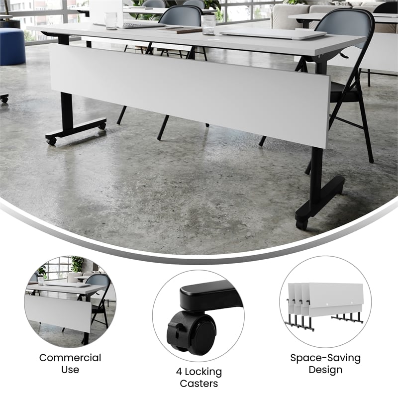 Commercial Nesting Flip Training Table with Steel Frame and T-Legs in Gray/Black
