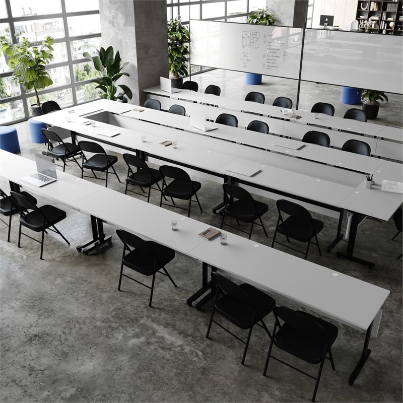 Commercial Nesting Flip Training Table with Steel Frame and T-Legs in Gray/Black