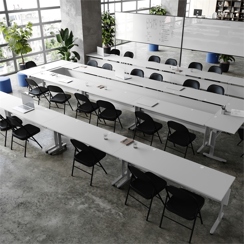 Commercial Nesting Flip Training Table with Steel Frame and T-Legs in Gray
