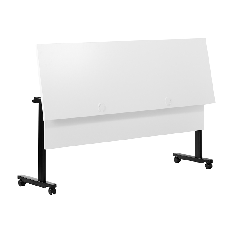 Commercial Nesting Flip Training Table with Steel Frame and T-Legs in White/Blk