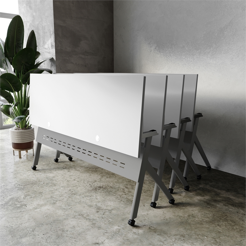 Commercial Nesting Flip Training Table with Steel Frame and Y-Legs in Gray
