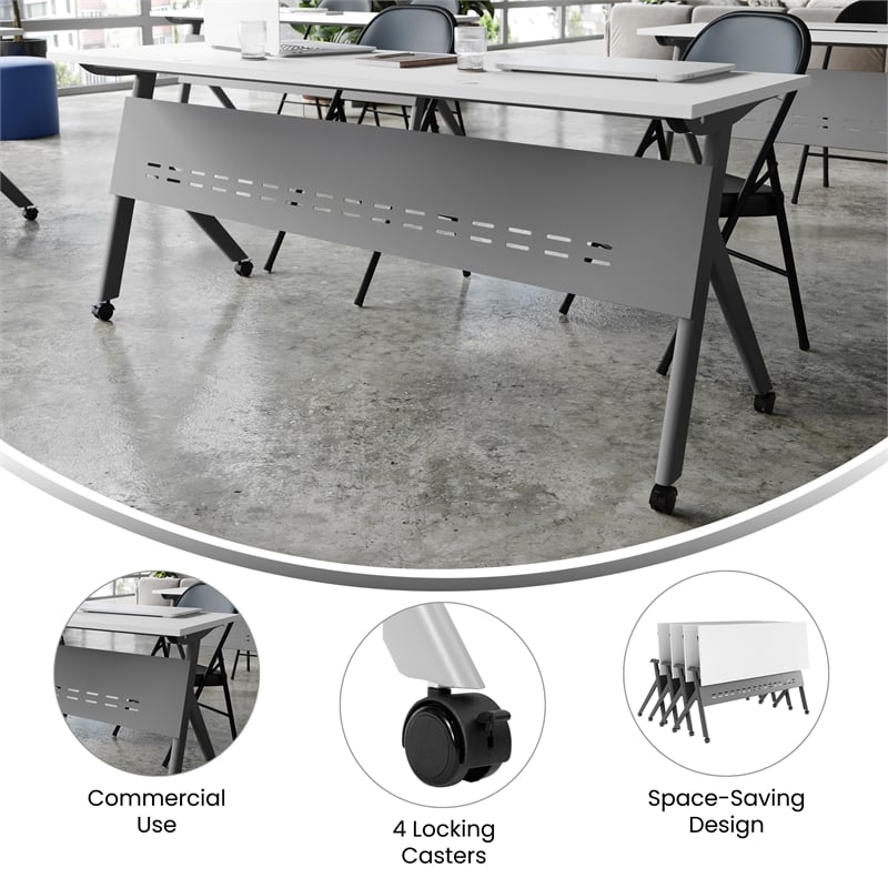 Commercial Nesting Flip Training Table with Steel Frame and Y-Legs in White/Gray