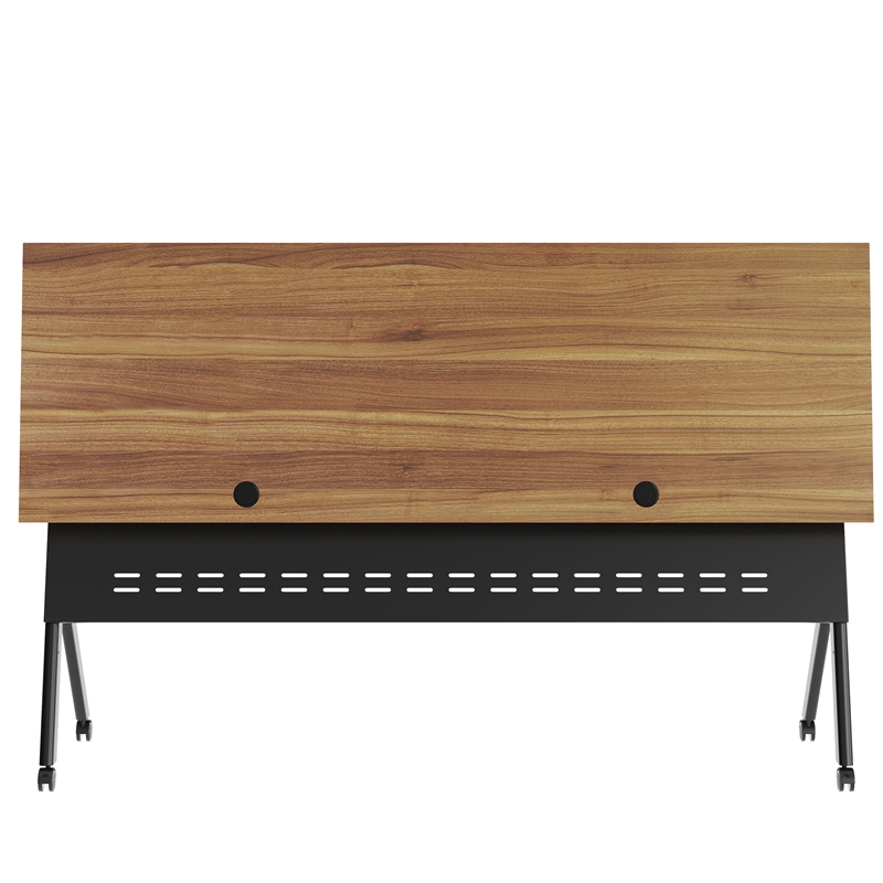 Commercial Nesting Flip Training Table with Steel Frame and Y-Legs in Walnut/Blk