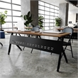 Commercial Nesting Flip Training Table with Steel Frame and Y-Legs in Walnut/Blk