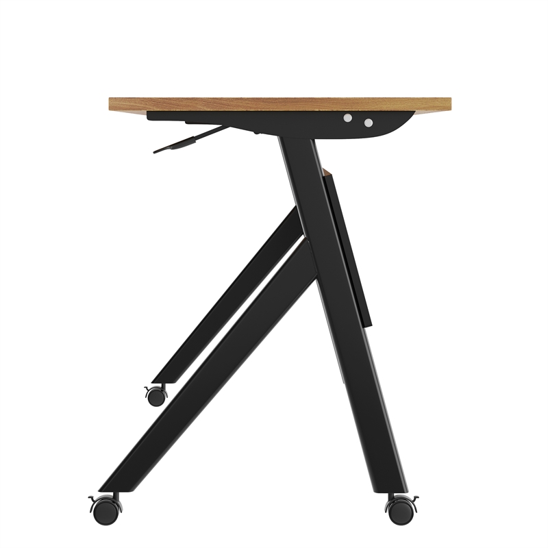 Commercial Nesting Flip Training Table with Steel Frame and Y-Legs in Walnut/Blk