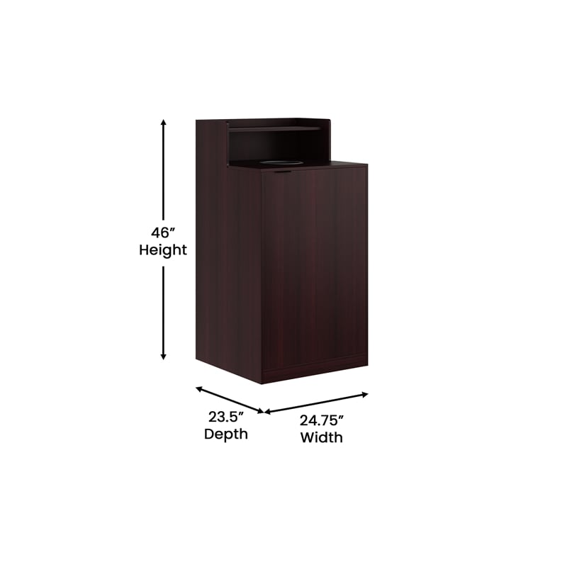 Commercial Grade 32 Gallon Wood Tray Top Trash Enclosure with Drop Hole-Mahogany