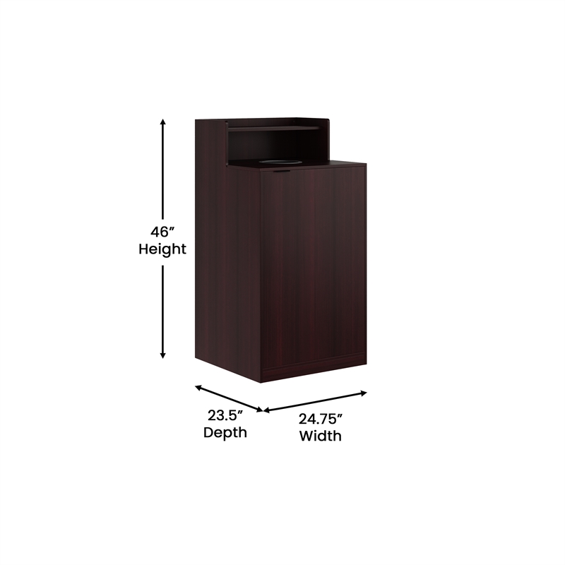 Commercial Grade 32 Gallon Wood Tray Top Trash Enclosure with Drop Hole-Mahogany