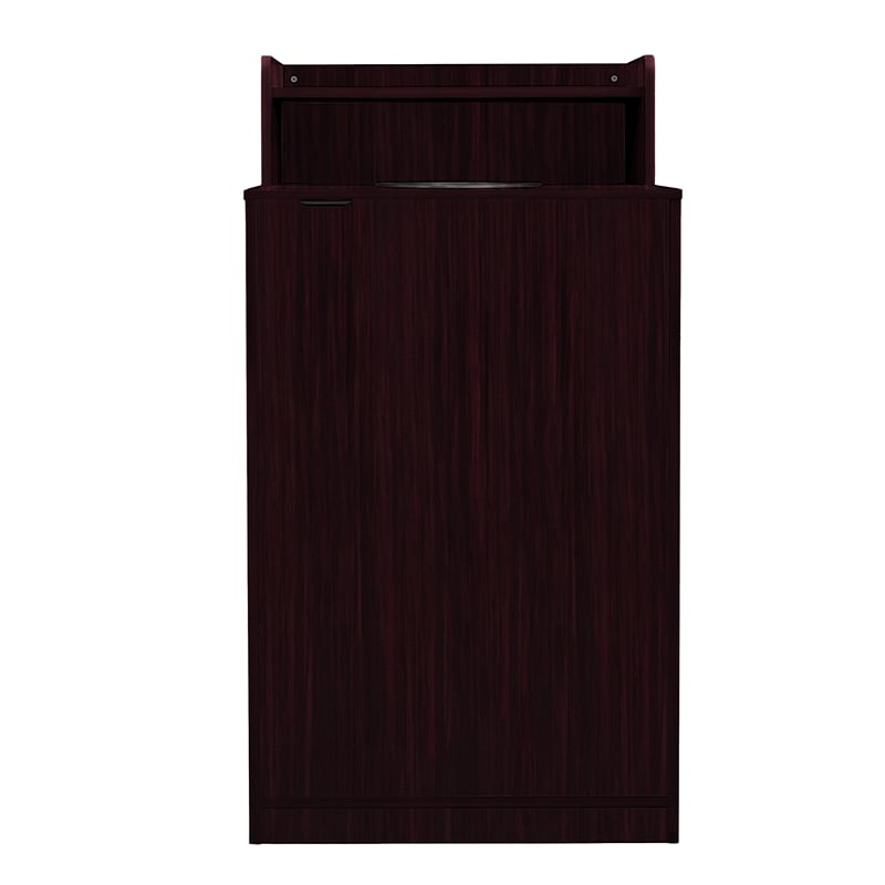 Commercial Grade 32 Gallon Wood Tray Top Trash Enclosure with Drop Hole-Mahogany