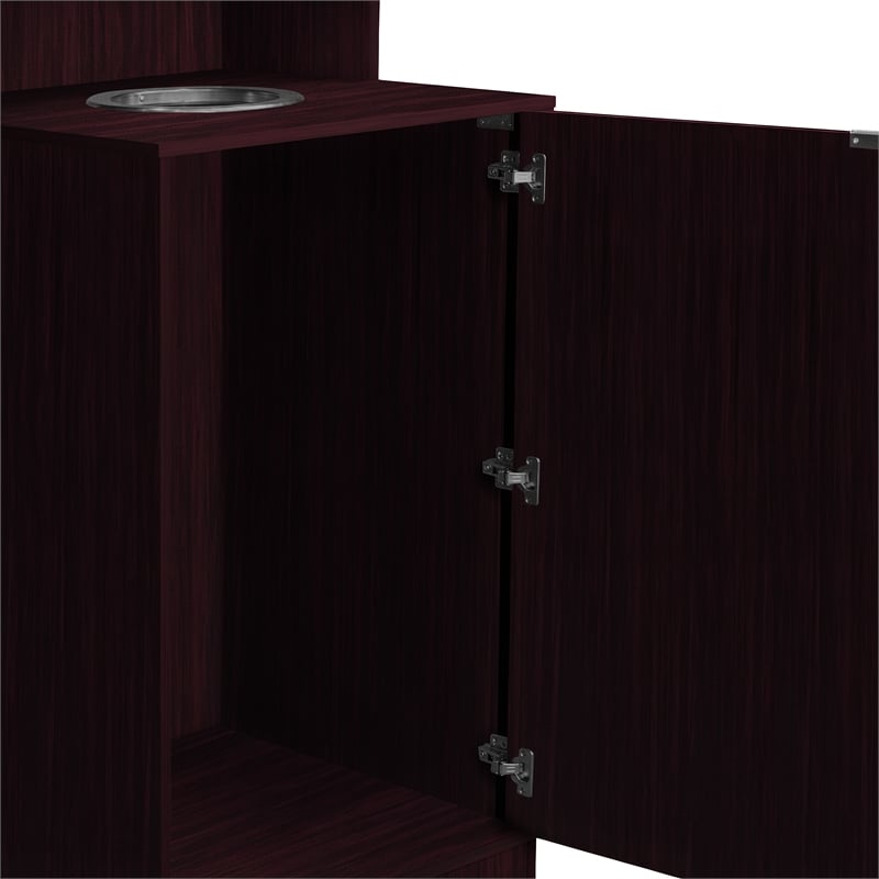 Commercial Grade 32 Gallon Wood Tray Top Trash Enclosure with Drop Hole-Mahogany