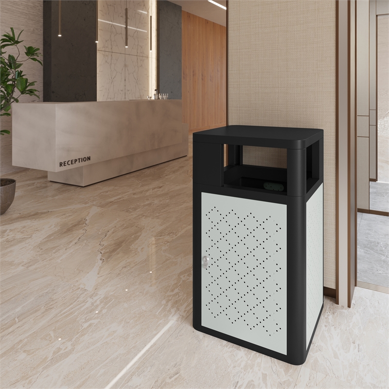 Commercial 31.4 GAL Steel Trash Can with Inner Bin Locking Access Door-BK/SIL