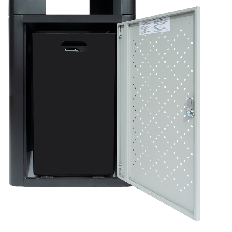 Commercial 31.4 GAL Steel Trash Can with Inner Bin Locking Access Door-BK/SIL